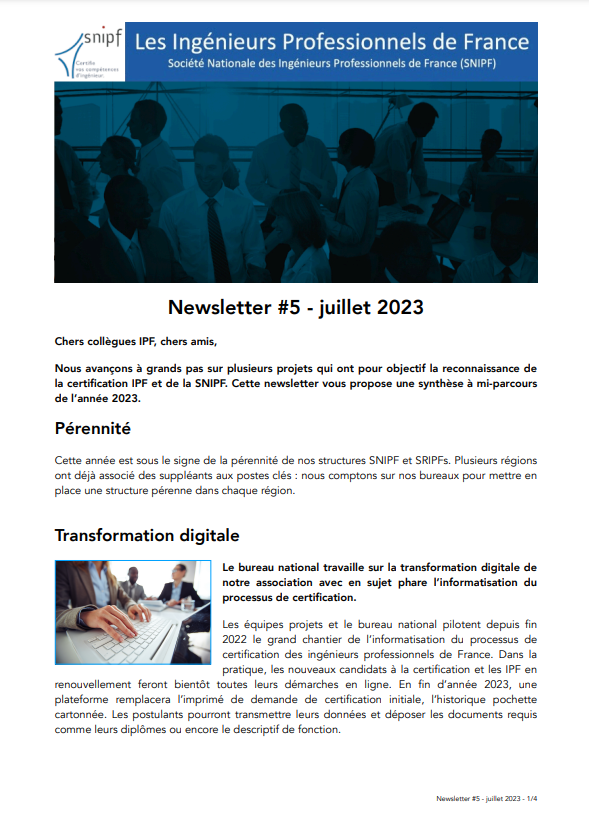 SNIPF Newsletter N°5 juillet 2023