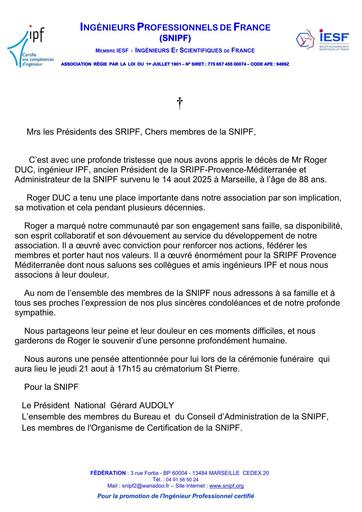 Décès de Roger DUC