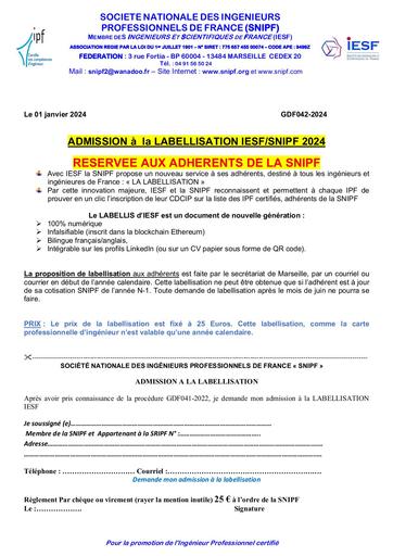 GDF042 2024 Admission à la labellisation IESF SNIPF 2024